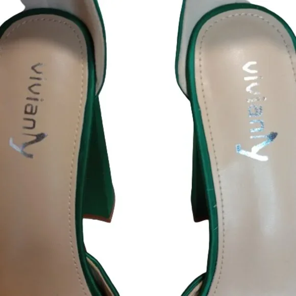 vivianly Women's Platform Chunky High Heels Emerald Green Satin Size 10 - Picture 4 of 5